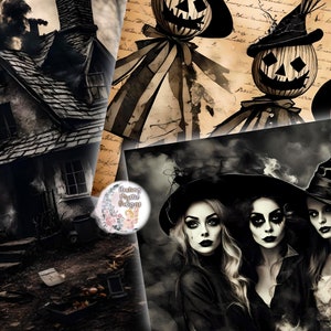 Spooky Halloween Digital Paper, Halloween Digital Paper, Digital Papers, Digital Halloween Paper, Witches and Pumpkins, Bats and Ghosts image 2