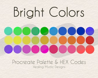 Bright Colors, Procreate Color, Procreate Swatch, Procreate Tools, HEX Codes, Procreate Palette, Instant Download, Digital Colors