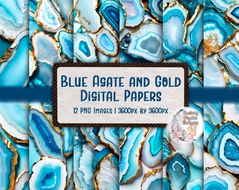 Blue Agate Digital Paper, Agate Digital Paper, Blue Digital Paper, Crystal Digital Paper, Agate Pattern, Agate Background, Digital Papers
