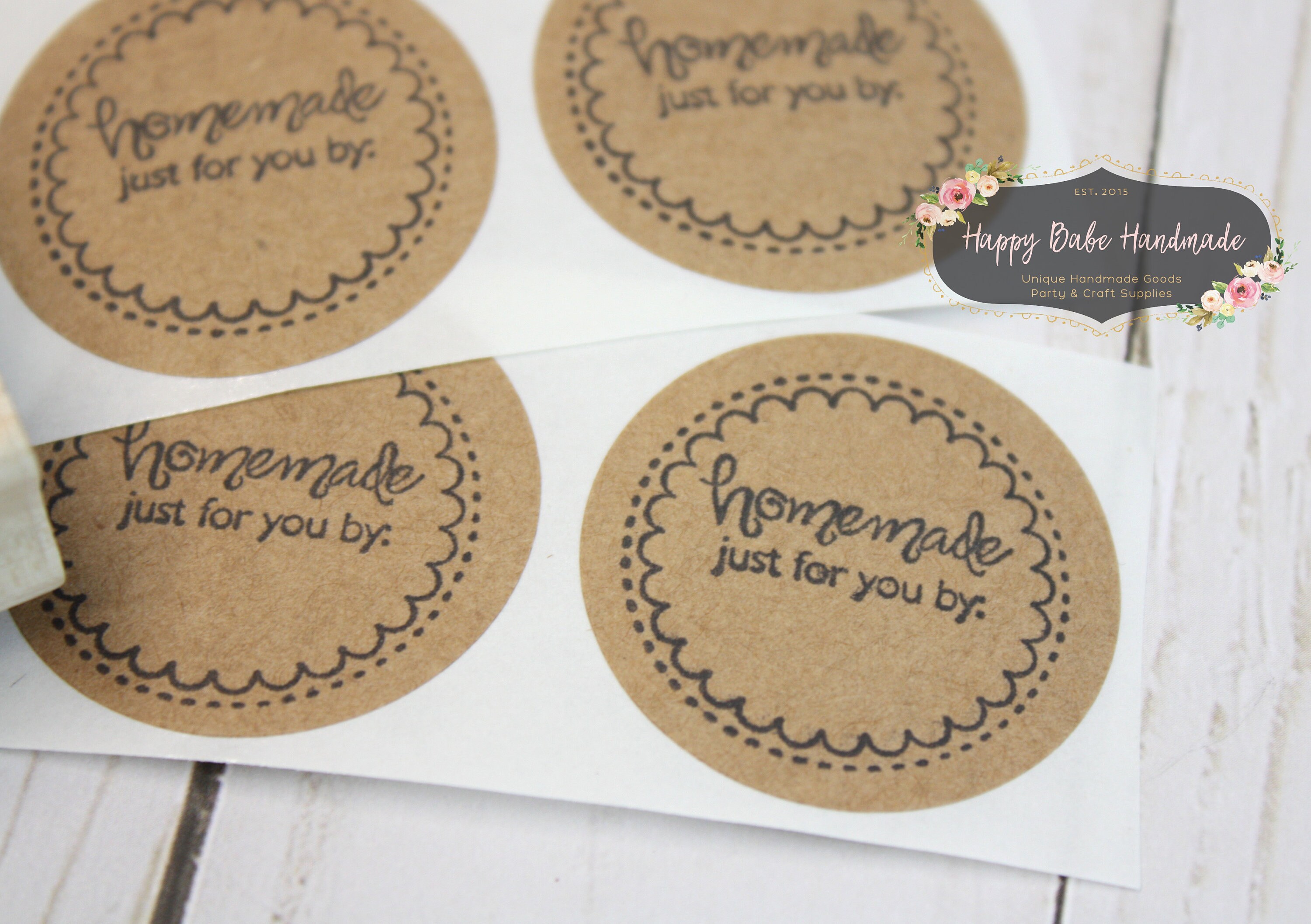 Homemade By Sticker Kraft Stickers Round Sticker Homemade Etsy