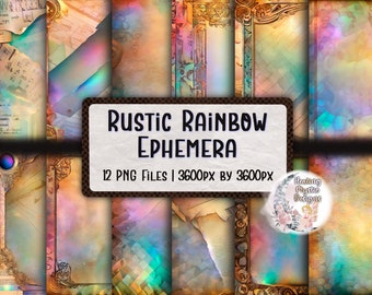 Holographic Digital Paper, Rainbow Digital Paper, Rustic Rainbow Ephemera, Ephemera Digital Paper, Digital Ephemera Paper, Digital Rainbow