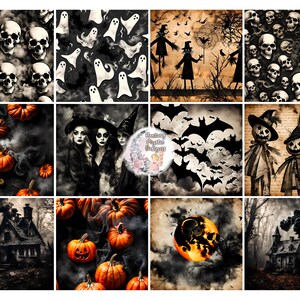 Spooky Halloween Digital Paper, Halloween Digital Paper, Digital Papers, Digital Halloween Paper, Witches and Pumpkins, Bats and Ghosts image 3