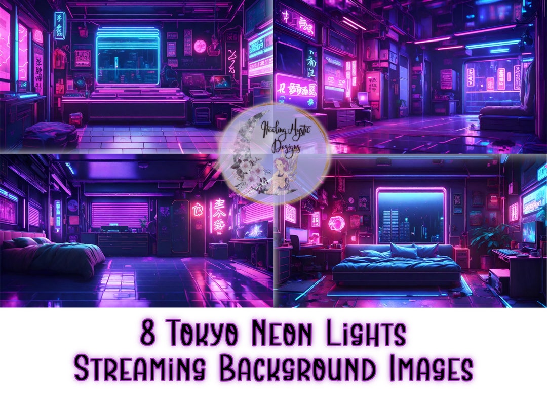Tokyo Neon Lights Backdrop, Neon Room Backdrop, Cyberpunk Backdrop