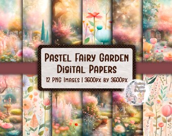 Fairy Garden Paper, Digital Papers, Pastel Digital Paper, Fairy Digital Paper, Magical Forest Digital Background, Cottagecore Paper