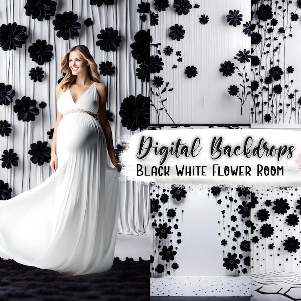 Black White Digital Backdrop, Black Backdrop, White Backdrop, Photography Backdrops, Digital Backdrops, Floral Backdrop, Black Tie Event