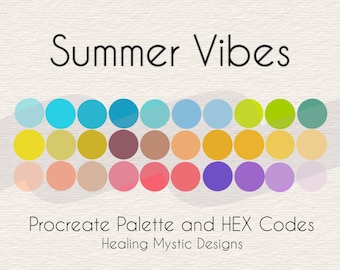 Summer Vibes Procreate Palette, Procreate Tools, Procreate Color Palette, Instant Download, Procreate Swatch File, HEX Codes