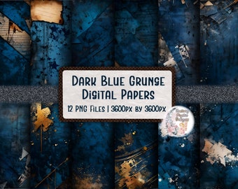 Blue Grunge Digital Paper, Blue Digital Papers, Digital Backgrounds, Blue Background, Grunge Ephemera, Grunge Paper, Dark Blue Digital Paper