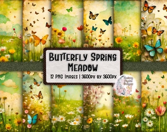 Butterfly Digital Papers, Spring Meadow Papers, Digital Paper, Spring Digital Papers, Butterfly Ephemera, Digital Butterfly Paper