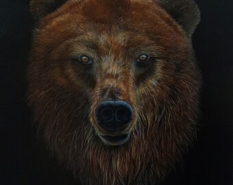 Oil, painting, original, fine art, wildlife, grizzly, bear, western, hunting, outdoor, portrait, nature