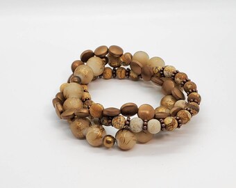 Earth Tones Copper Bead Bracelet Stack - Set of 3