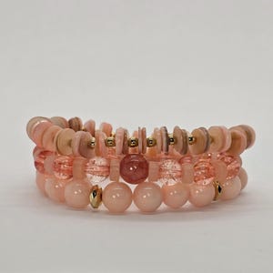 Peach and Gold Bracelet Stack/Bead Bracelet Stack/Stretch Bracelet Set