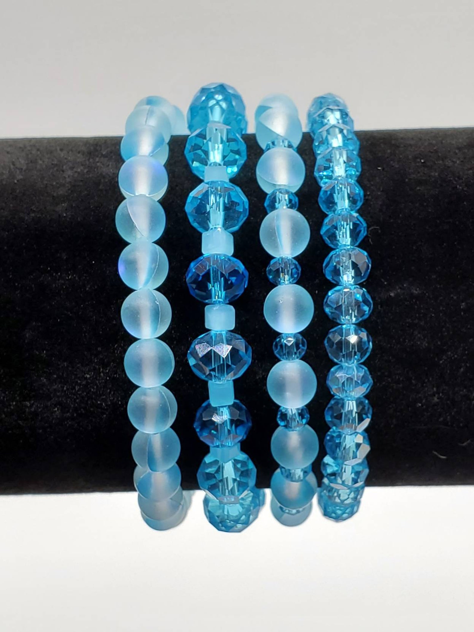 Blue Opal Bracelet Stack Bead Bracelet Set Stretchy Bead Etsy