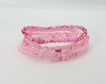 Pink Seed Bead Bracelet Stack