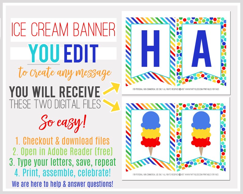 Printable Ice Cream Banner Editable Banner Ice Cream Theme | Etsy