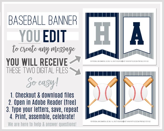 Printable Baseball Banner San Diego Baseball Editable Etsy