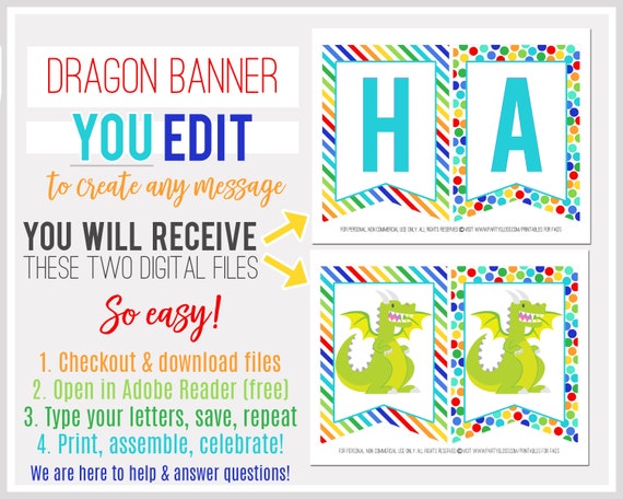 Printable Dragon Banner Editable Banner Dragon Theme Etsy