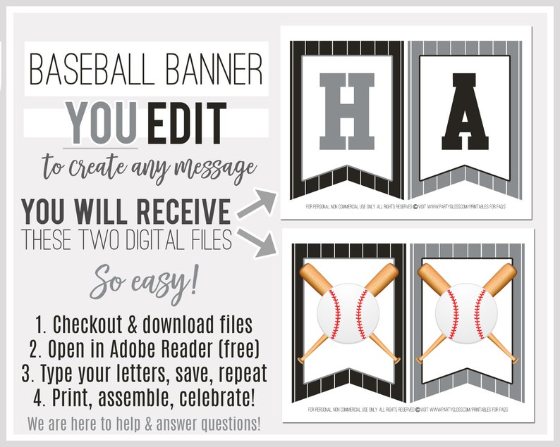 Printable Baseball Banner Chicago Baseball Editable Banner Etsy