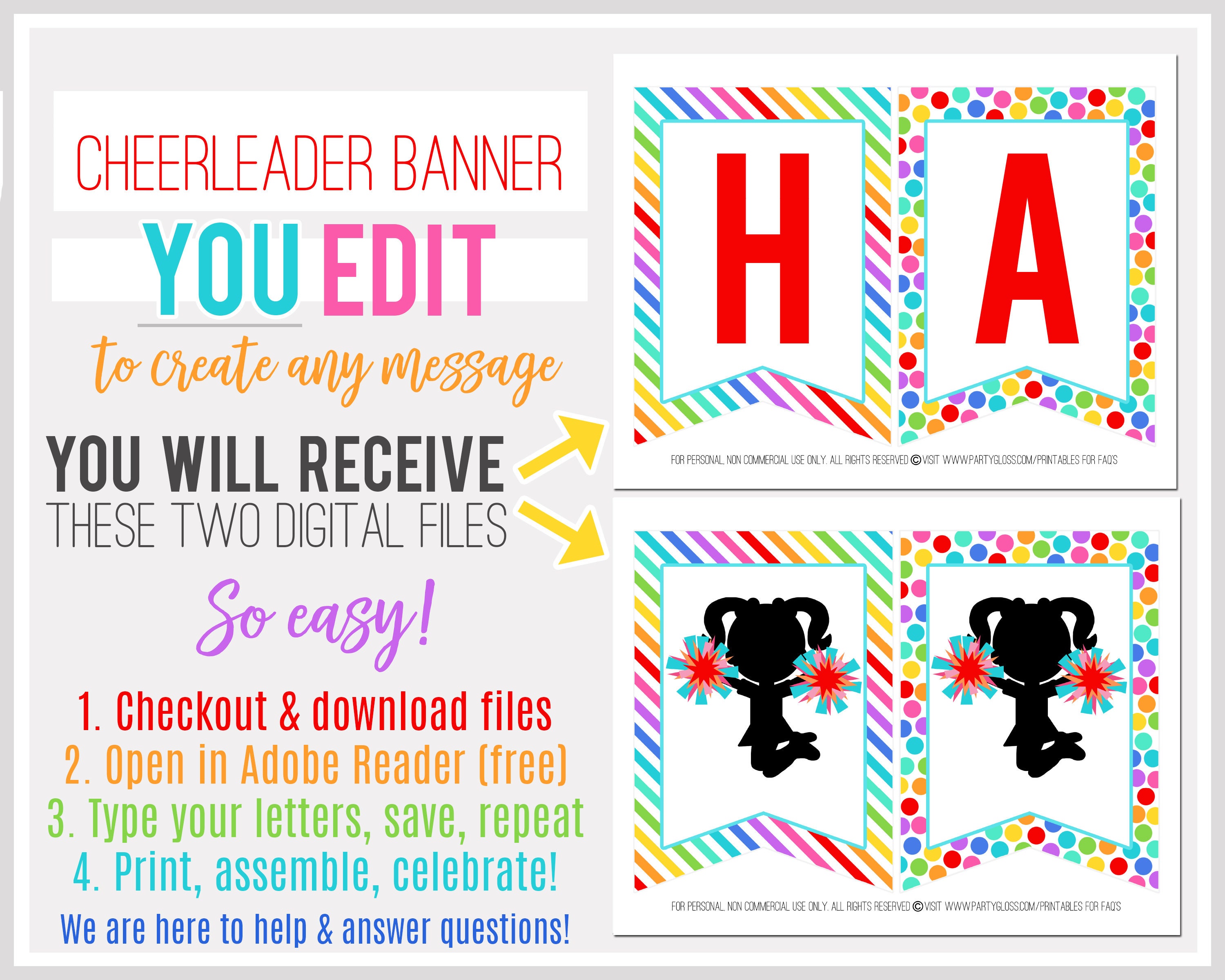 Printable Cheerleader Banner Editable Banner Rainbow | Etsy