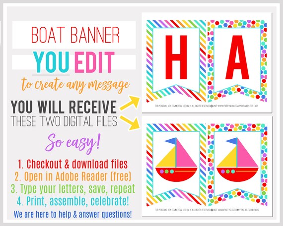 Printable Boat Banner Editable Banner Sailboat Theme Etsy