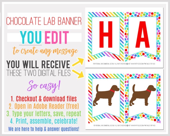 Printable Chocolate Lab Banner Editable Banner Rainbow Etsy