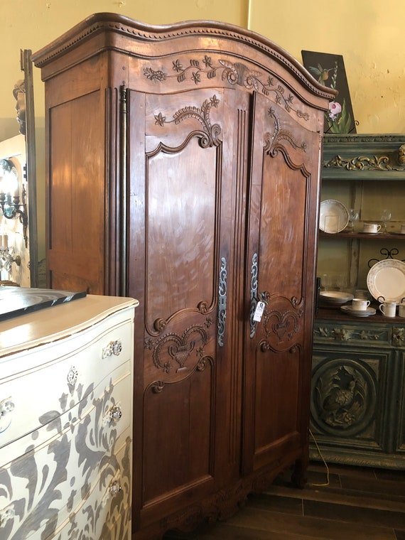 Vintage French Country Armoire 2 Doors Carved