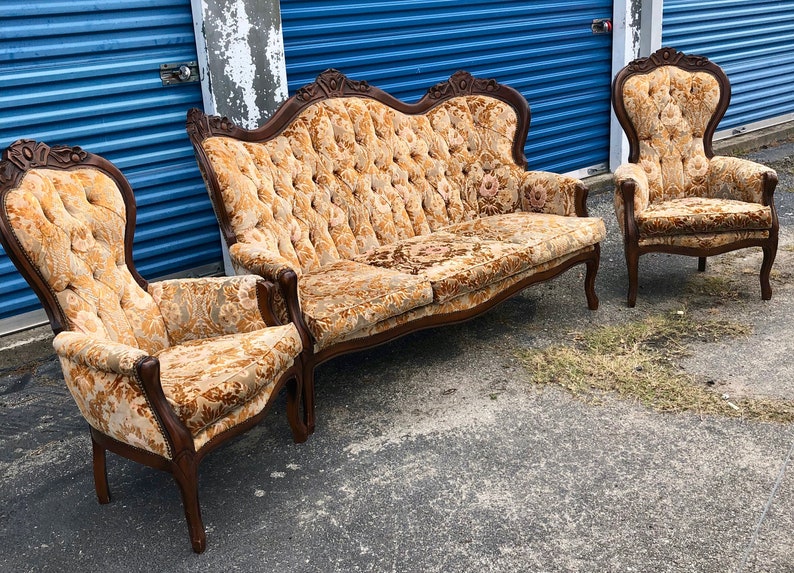 Vintage French Victorian Sofa And 2 Chair Set Etsy