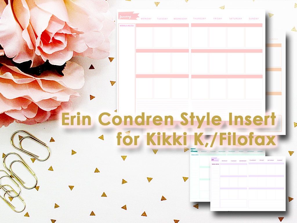 Printable Erin Condren Style A5 Planner Insert for Kikki K/filofax - Etsy
