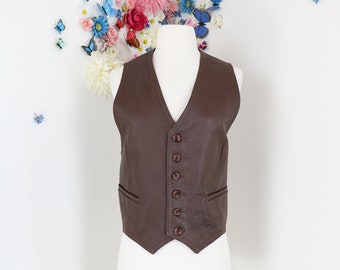 Vintage 70s Mens Leather Vest Brown - 1970s LEATHER ATTIC Country Western Cowboy Leather Vest - Mens Medium 39" Chest