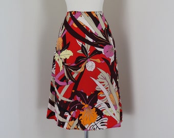 Floral Silk Skirt - MEXX A-line High Low Hem Flirty Summer Spring Mod Skirt - Secretary Wear To Work - Medium 28"