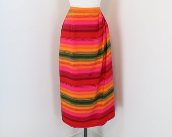 Vintage Rainbow Striped Sunset Skirt - Tropical Vacation Resort Wear Maxi Skirt - Faux Wrap Boho Skirt - XS/S