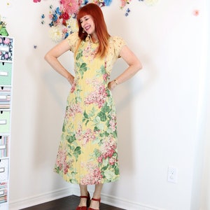 Pinafore Cotton Apron Dress Vintage 90s Cottagecore Coverall Dress Floral Tapestry Dress Casual Day Dress Boho Hippie Dress Garden Dress - M