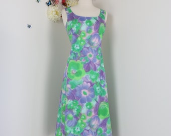 Vintage 60s Roger Frères Designer Floral Dress - 1960s Summer Garden Wedding Guest Dress Tea Dress - Medium