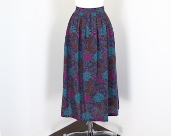 Vintage 90s Floral Midi Skirt Boho Preppy RICHARD MALCOLM Wool Skirt Pockets - L