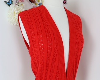 Vintage 60s 70s Red Sweater Vest - EDROMA MODEN Cable Knit Sweater Vest - 1960s 1970s Sleeveless Jumper - Casual Preppy Day Wear - M