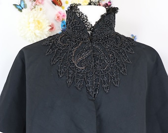 Victorian Black Beaded Lace Caplet Mourning Cape - Antique 19th Century Embellished Gothic Steampunk Mourning Caplet - S/M