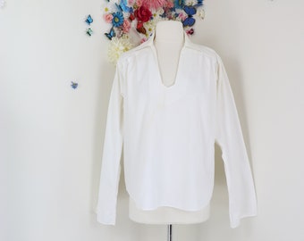 Vintage EMMANUELLE KHAHN White Cotton Peasant Blouse Summer Casual Boho Cottagecore Pirate Shirt - L/XL