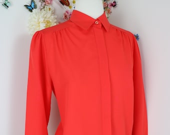 80s Red Blouse - Vintage 1980s Secretary Blouse - Wear To Work Top - M/L