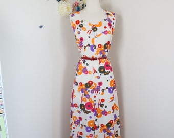 70s Abstract Floral Maxi Dress - Vintage 1970s Boho Summer Maxi Dress - L/XL