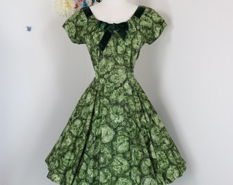 Vintage 40s 50s  Floral Day Dress by MARIE CHRISTINE New York -  Fit & Flare Summer Dress - Pin-up Swing Dance Lindy Hop Rockabilly - Small