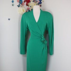 DAYMORE Couture Evening Dress Vintage 1980s Green Party Cocktail Dress 80s Wedding Guest Formal Event Classic Dress Gifts For Her - Large