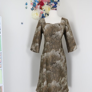 Vintage Evening Party Dress Novelty Print Fall Foliage Cocktail Dress Winter Midi Dress Formal Wedding Guest Dress Dinner Date - Medium