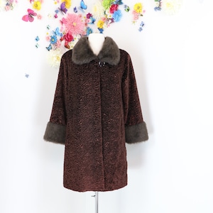 1990s Does 1940s Trapeze Coat Swing Coat Faux Persian Lamb With Faux ...
