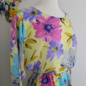 Vintage 80s Pastel Floral Dress Mod Secretary Day Dress With Pockets Spring Summer Wear To Work Office Appropriate Lunch Date Dress - L/XL