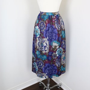 Vintage 80s Purple Floral Midi Skirt TAN-JAY Preppy Office Secretary Skirt- L/XL