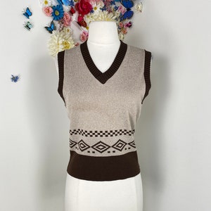 VTG 70's Knit Striped Knit Sweater Vest With Tie Front by