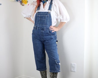 Vintage Cropped Denim Overalls NEVADA 1990s Jean Overalls Farm Country Western Hipster Casual Overalls - Medium