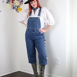 Vintage Cropped Denim Overalls NEVADA 1990s Jean Overalls Farm Country Western Hipster Casual Overalls - Medium