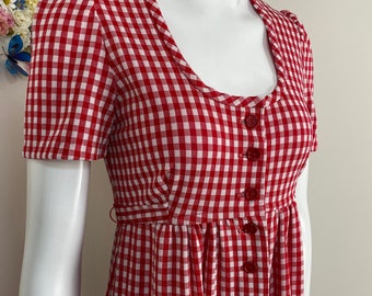 Vintage 1970s Red Gingham Maxi Dress - Vintage A-line 70s Summer Spring Dress - Prairie Boho Picnic Cottagecore Dress - XS