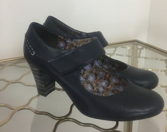 Vintage Camper Schuhe Blau Mary Jane Heels Klassisch Süß Preppy Schulmädchen Academia - Größe 36 EU 6 US