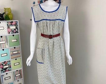 Floral Summer Day Dress With Pocket - Vintage 40s 50s Calico Housedress Nightgown - Summer Picnic Casual Hipster Shift Dress - XL